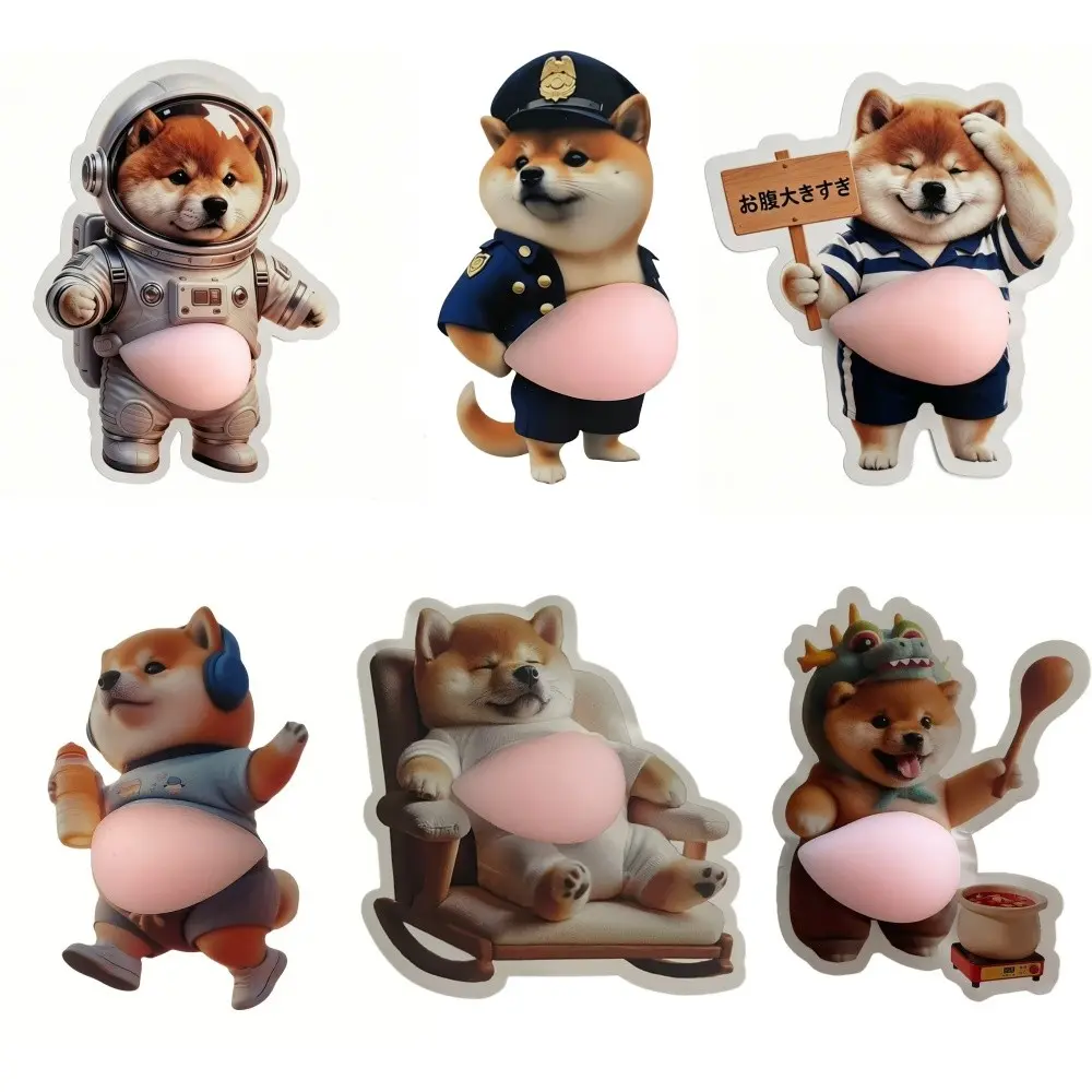 Creative Cute 3D Stickers Set, Fun Shiba Inu Stickers with Squishy Belly, Stress Relief Stickers, 6 Pieces Per Set, Fun and Relaxing
