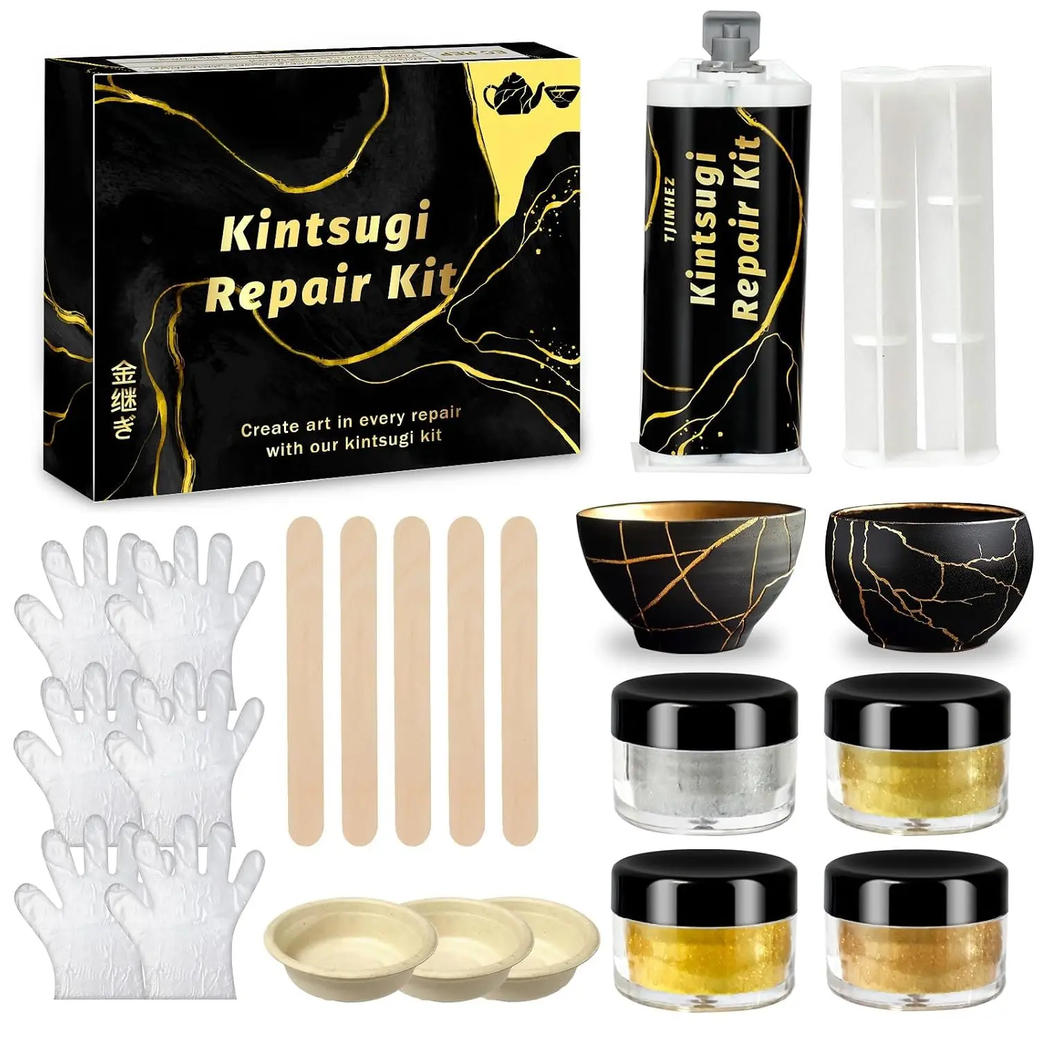 Kintsugi Repair Kit,  Safe  &  Kintsugi Kit for Broken Ceramics, Glass, Jade and Sculptures,  Art Craft with  Glue for Ceramics and Porcelain Repair Restoration