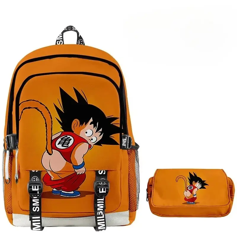 Anime Goku Boys Schoolbag 2Pcs/Set Backpack + Pencil Case Children Cartoon Waterproof Oxford Travel Backpack