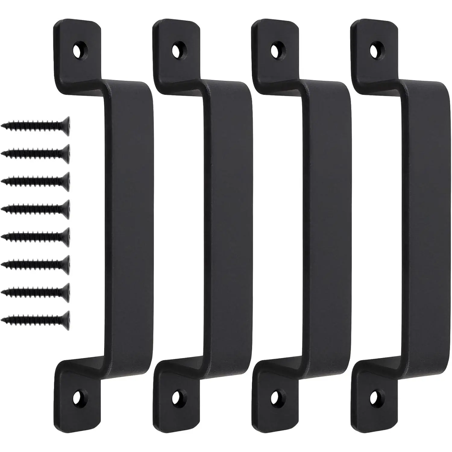 4Pcs Sliding Barn Door Handles, 7.3 inch Heavy Duty Black Gate Pull Handles with 16 cm Hole Center for Interior Outdoor Wooden Fences Sheds Closet Drawer Doors (4, Black, 7.3 inch - grip 4.7 inch)