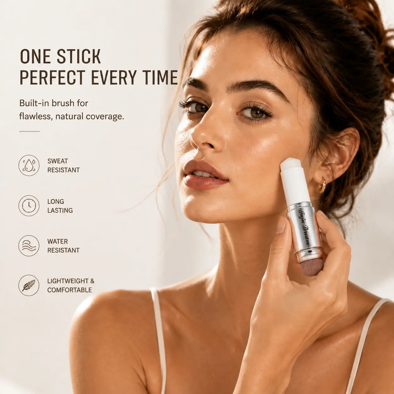 JUJU DREAM Concealer Foundation Stick with Brush, Available in 3 wearable shades, one-step quick makeup effortlessly covers acne, redness, dark circles and blemishes. Lightweight comfortable texture, sweat & water resistant for long-lasting wear.