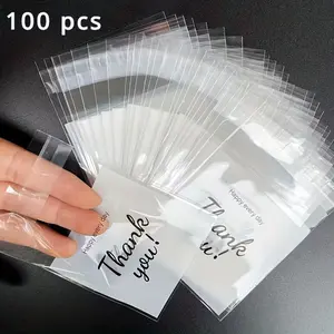 100 Self-Adhesive Snack Bags, Gift Bags for Snowflake Biscuits, Cookies, Jewelry, Halloween, Christmas, Birthday, Thanksgiving Gifts