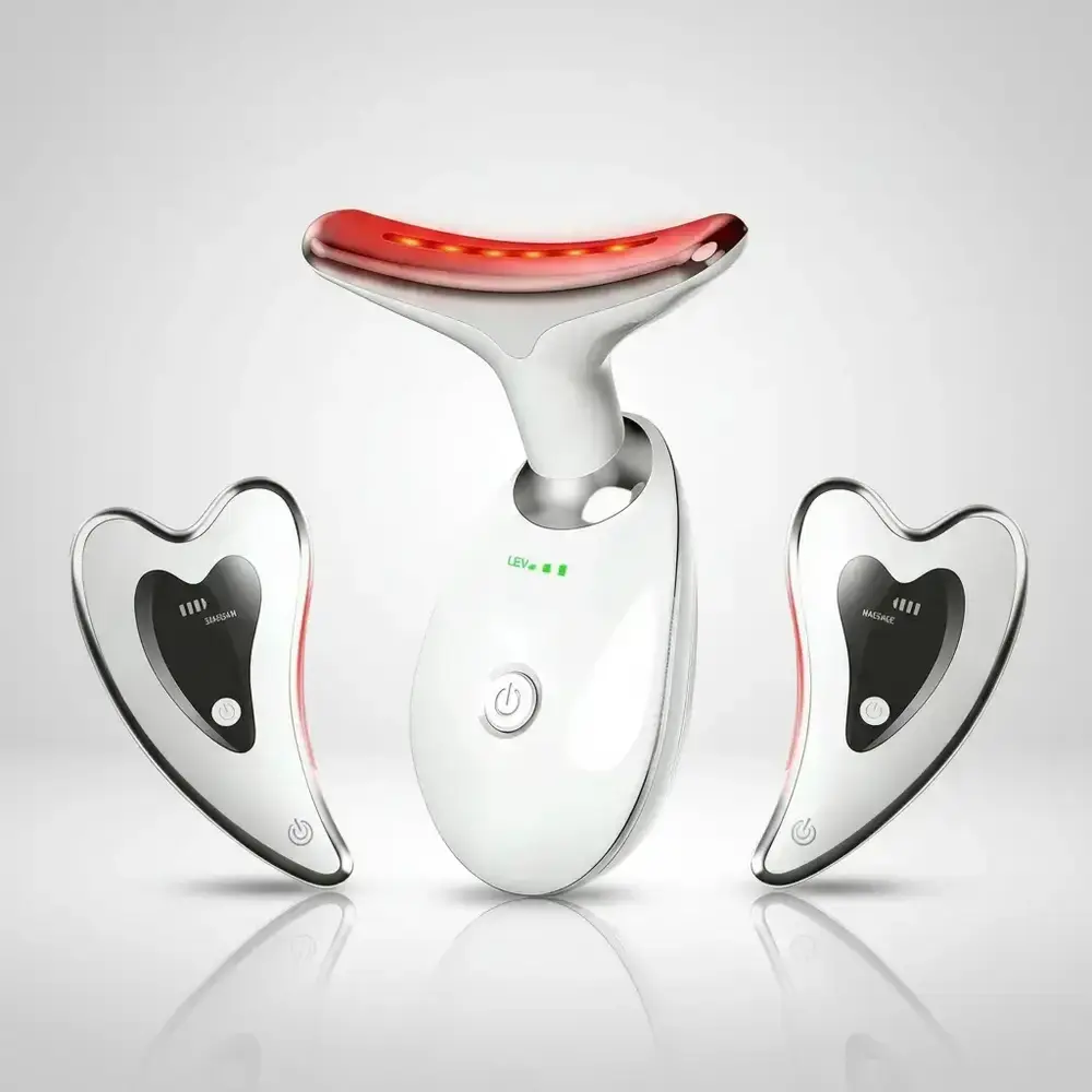 Facial and Neck Massager & Electric Gua Sha Bundle, 2 White ABS Devices with USB Rechargeable 500mAh Lithium Batteries, Firming and Lifting Skincare Tools for All Skin Types