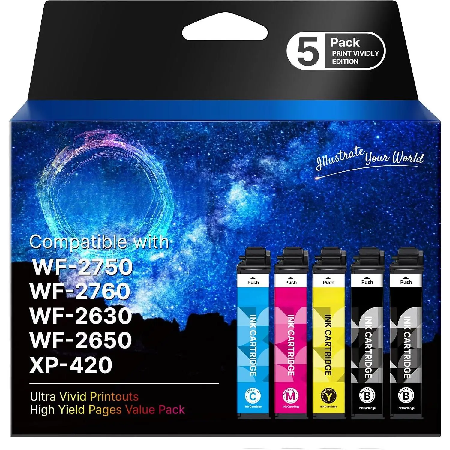 Remanufactured  for Epson 220 Ink Cartridges 5 Pack | for 220XL Ink  Work with WF-2750 WF-2760 WF-2630 WF-2650 WF-2660 XP-320 XP-420 (2 Black 1 Cyan 1 Magenta 1 Yellow)