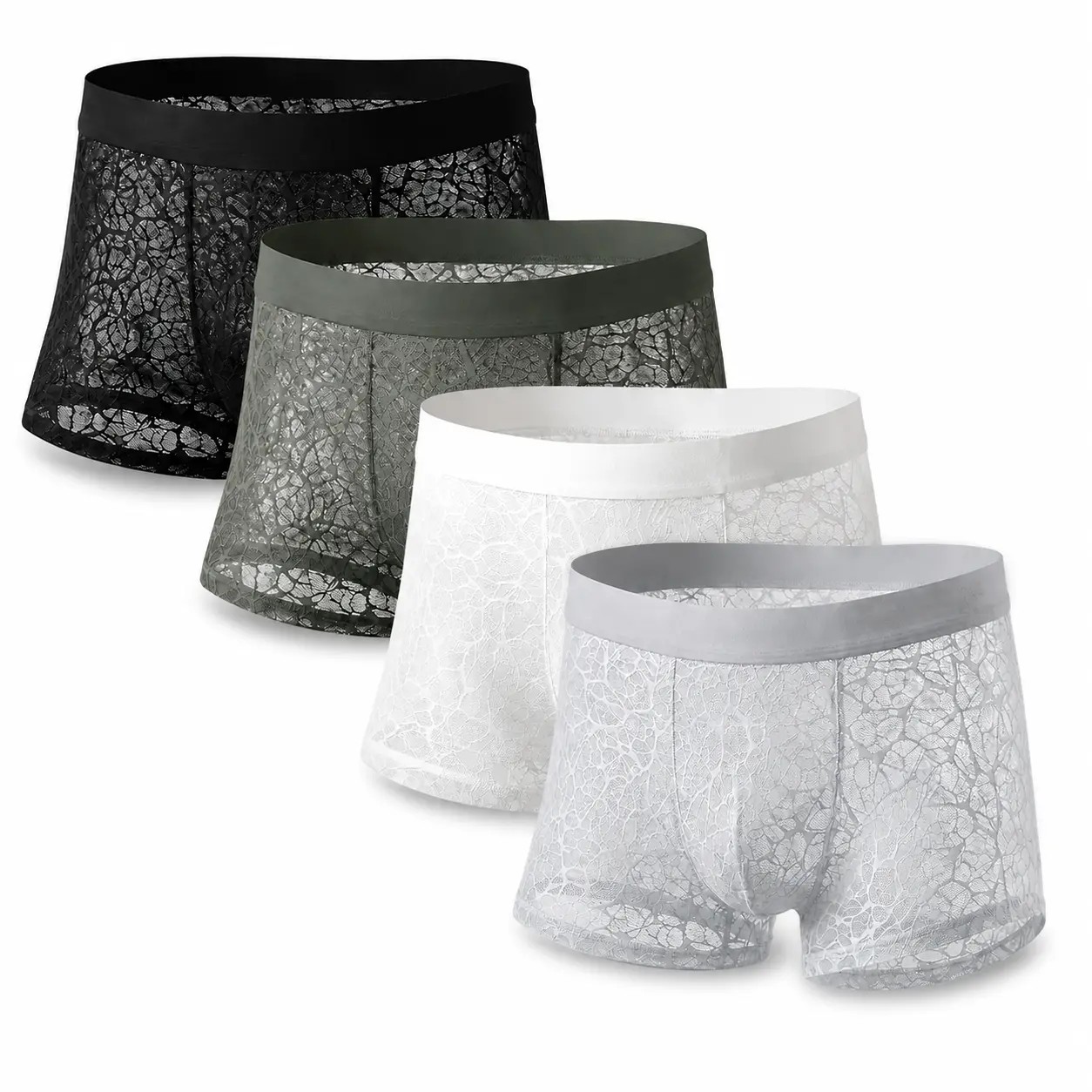Men's Leopard Lace Boxer Briefs 4-Pack – Ice Silk Cooling, Ultra-Soft, Seamless See-Through, Anti-Odor Underwear Stretch Waistband Thoughtful Gift boxers underwear sale men