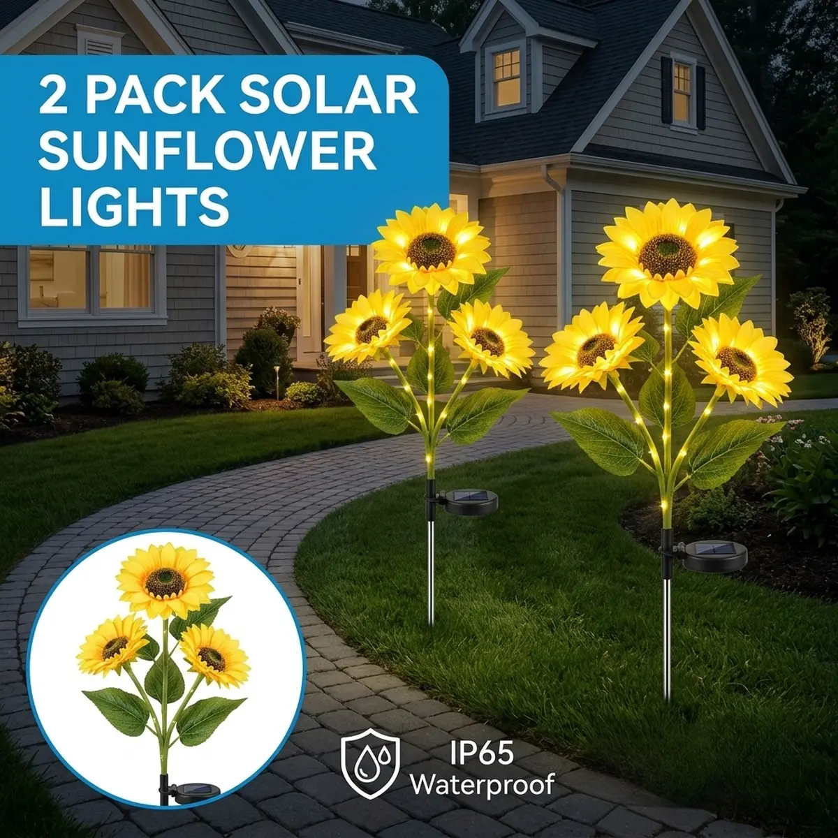 2-Pack 3-Head Solar Sunflower Lights, Outdoor Waterproof LED Landscape Pathway Lights for Garden, Patio, Festive Party Decor photo booth decoración de cumpleaños toy story birthday party
