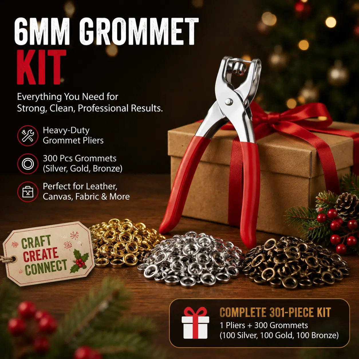 [Summervibes] 301 Pcs Grommet Eyelet Pliers Tool Set,Including 1 Pcs Fabric Leather Hole Eyelets and Grommets Punch Pliers with 300 Metal Eyelets for Belt Shoes Cloths(1/4 Inch),Hand Tools Kits-YY2