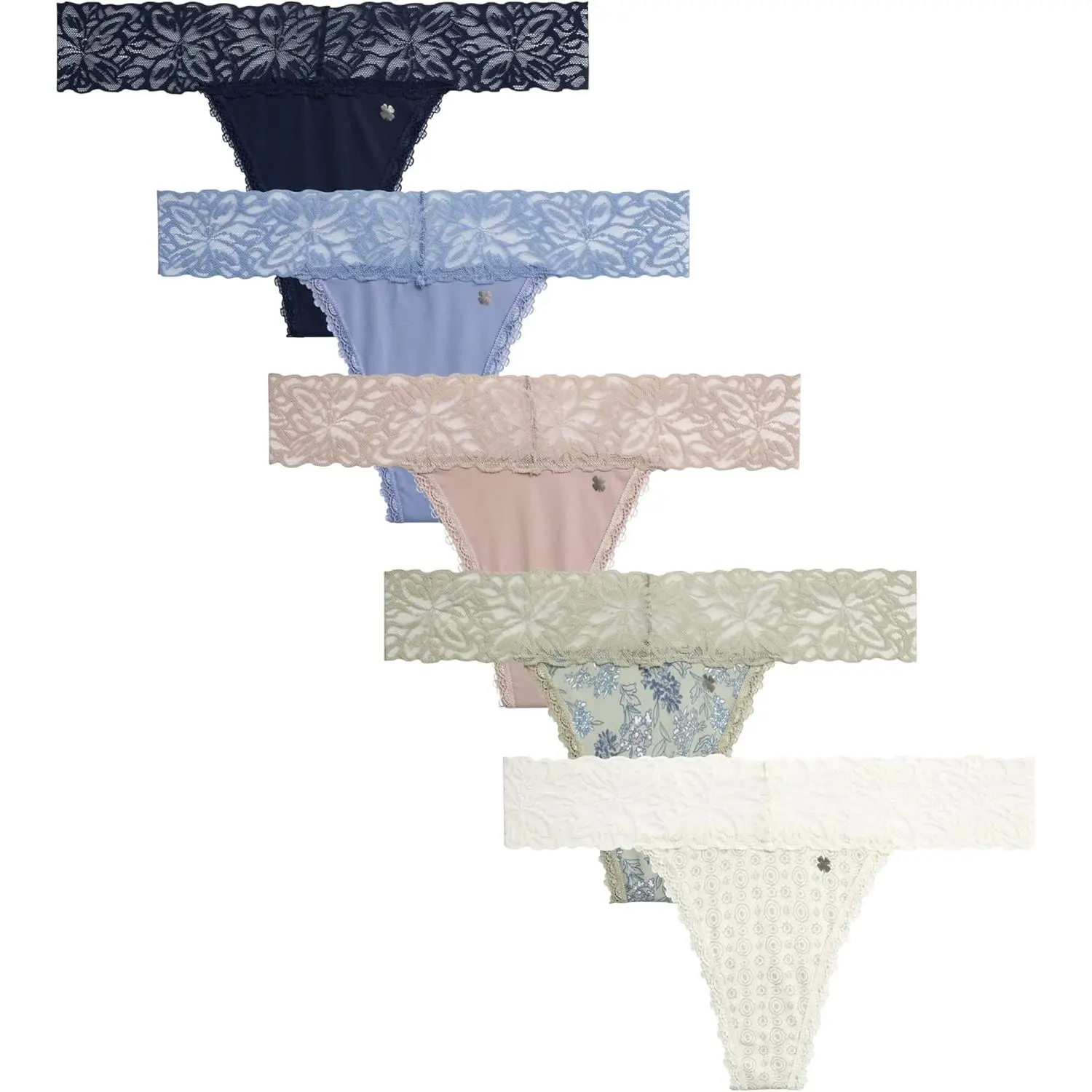 Women's Wardrobe Lucky Brand Women's Underwear - 5 Pack Microfiber Stretch Lace Thong Panties (S-XL)