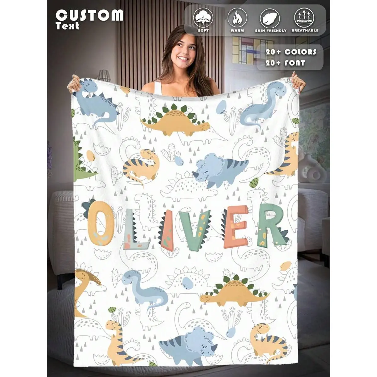 Customized Cotton Blanket - Modern Family Gift, Machine Washable (Easy Washing), Personalized Home Use Textile, All Seasons Soft Furnishing for Indoor Decor