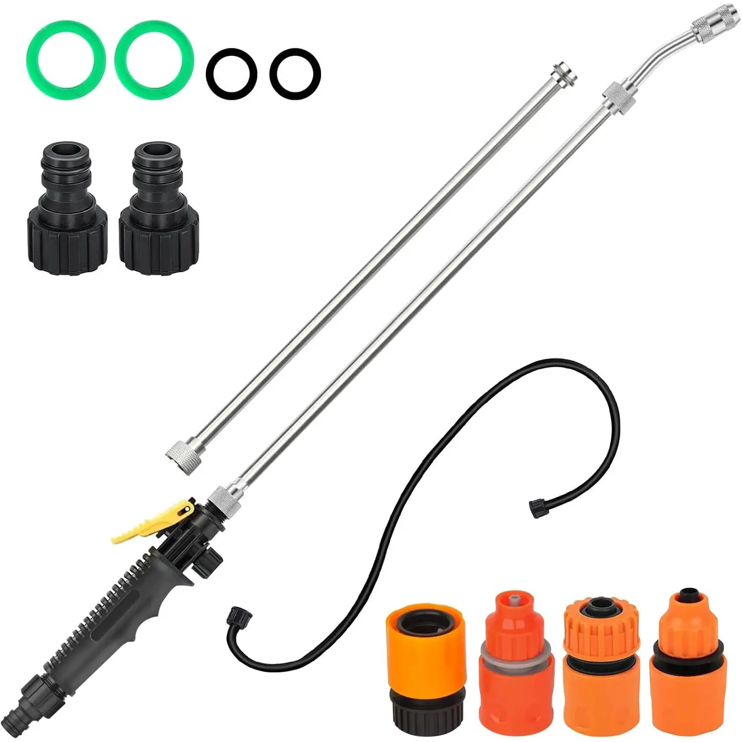 28'' Stainless Steel Replacement Sprayer Wand Set, Adjustable Metal Sprayer Wand with 2 Extension Wand & 1 Hose & 4 Gaskets & 2 Hose Connect and 4 Quick Connect, Leak-Proof & Ideal for Yard
