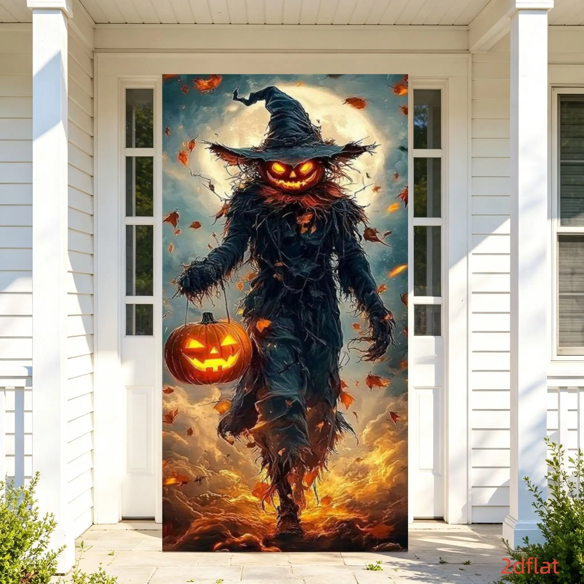 Halloween Party Horror Straw Man Door Banner, Pumpkin Witch Ghost Background, Gothic Style Polyester Wall Decor, Multiple Sizes Available