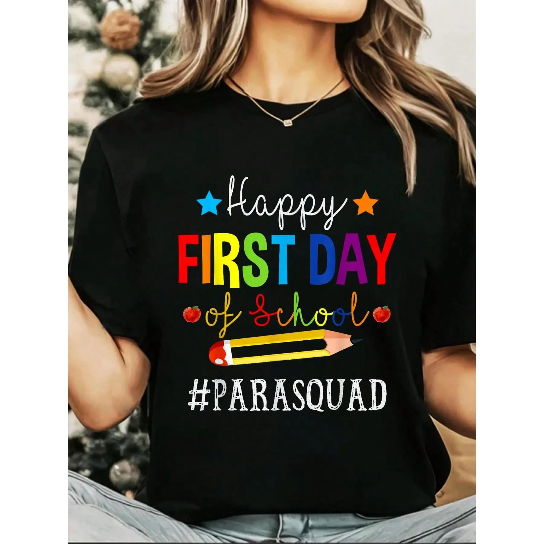 Graphic T-Shirt for Women, Casual Retro Paraprofessional Squad Design in Soft Knitted Cotton, Short Sleeve with Round Neck for the Beach, Fit, Fabric, Tops, Shortsleeve