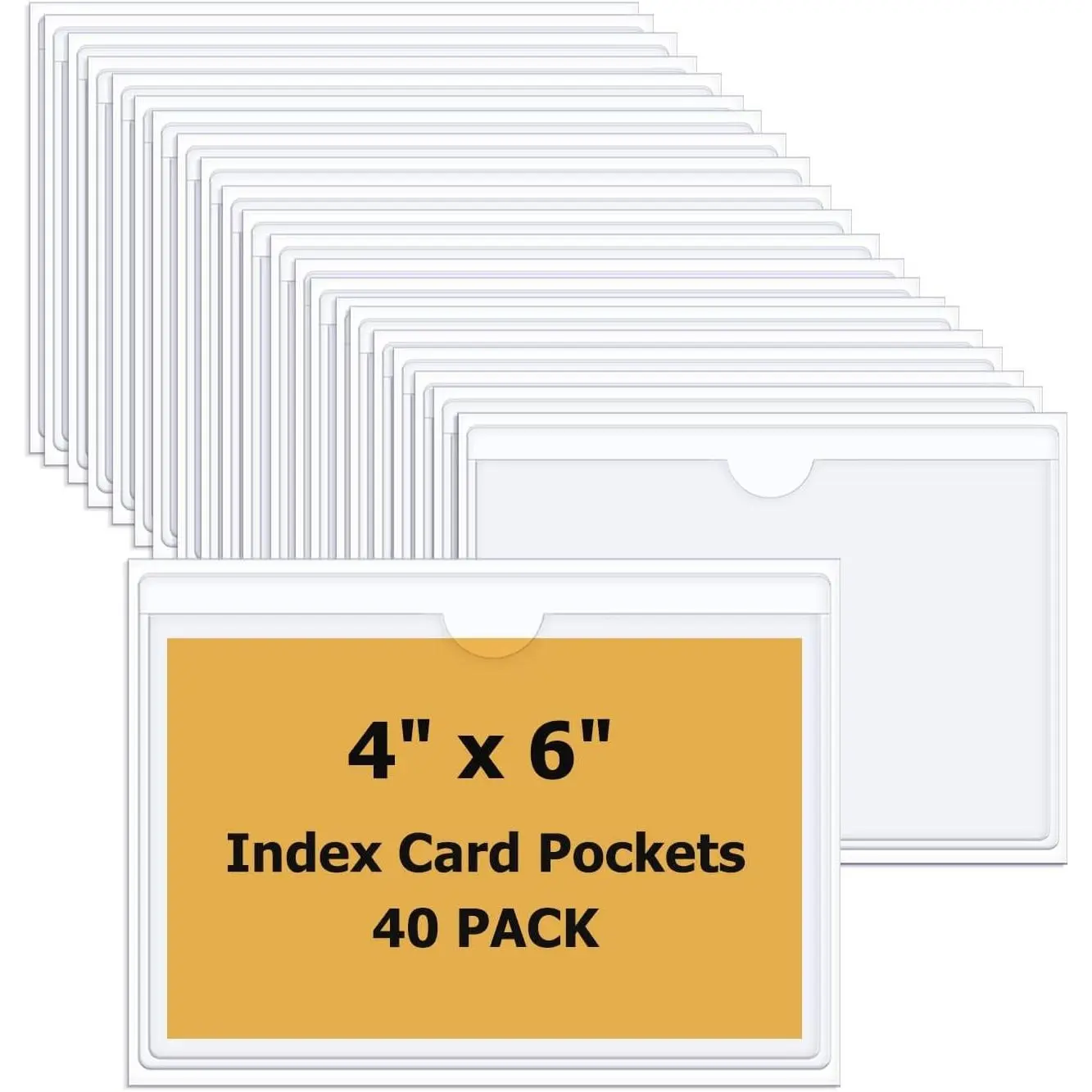 40 Pcs Clear Adhesive Pockets,4x6 inch Index Card Holders for Storage Bin | Strong Adhesive Waterproof Plastic Card Pockets for Tote Box Drawer, Library Office Classroom Stores Warehouse Organization