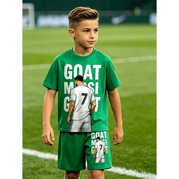 Boys' Summer 2-Piece Football Star Pajama Set - 3D Printed Cristiano Pullover T-Shirt, Shorts with Flexible Waist, Breathable Football Fashion Sleepwear for Teens with Jersey Numbers 7,10
