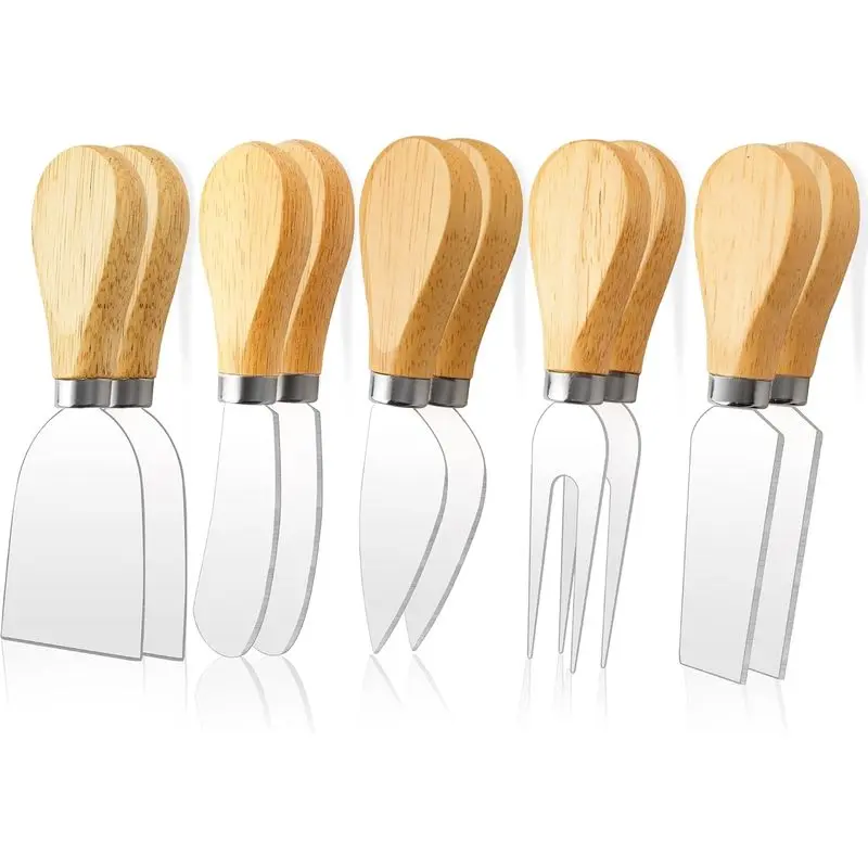 Cheese Knives, Wooden Handle Cheese Knife Set for Charcuterie Board, Mini Steel Stainless Cheese Cutter, Spreader, Fork for Party Wedding Christmas, Charcuterie Accessories 10 Pcs