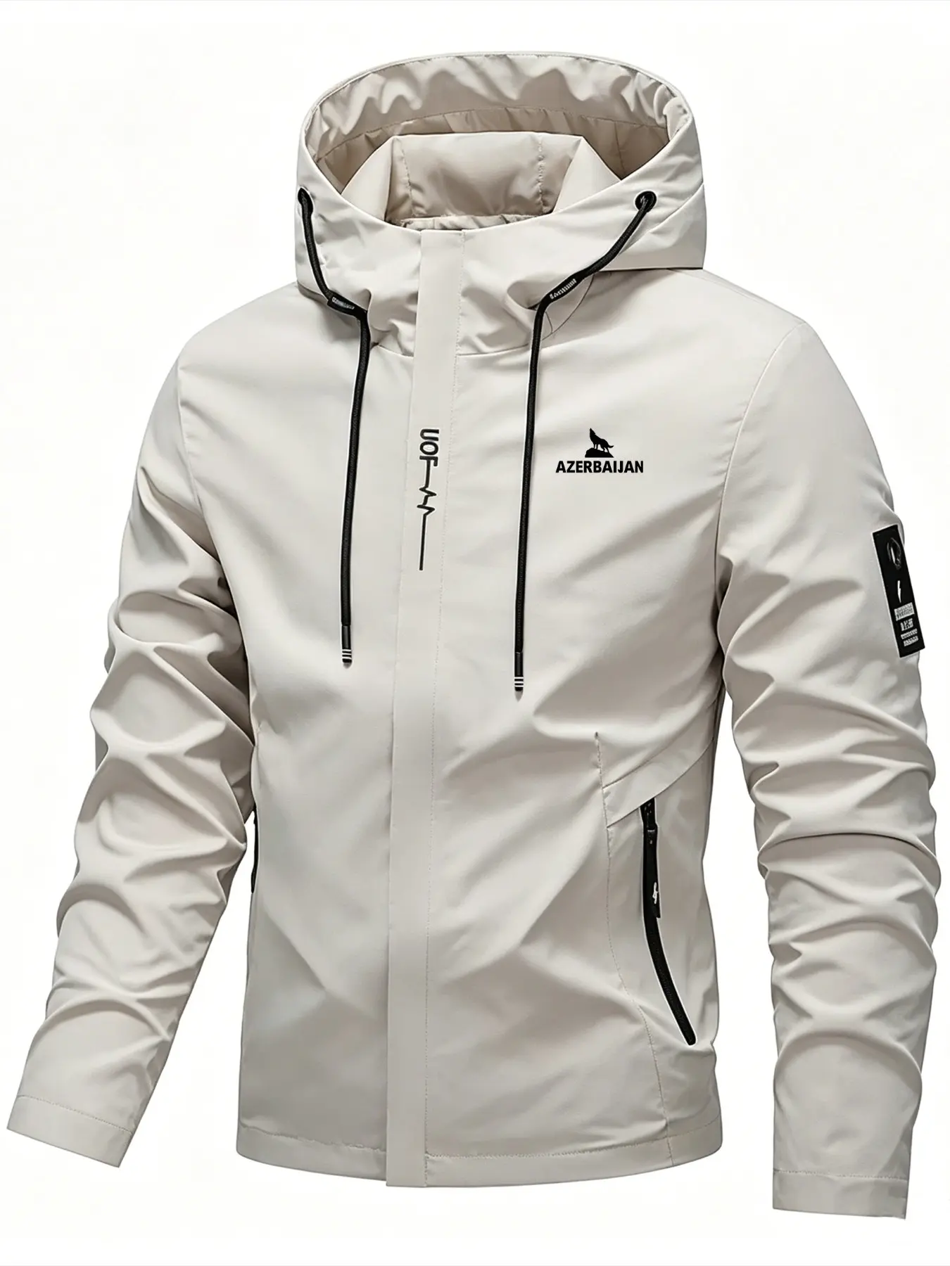 Logo Wolf Shadow Azerbaijan Windproof Waterproof Hardshell Jacket, Geometric Pattern, Loose Fit, All Seasons, Casual Style