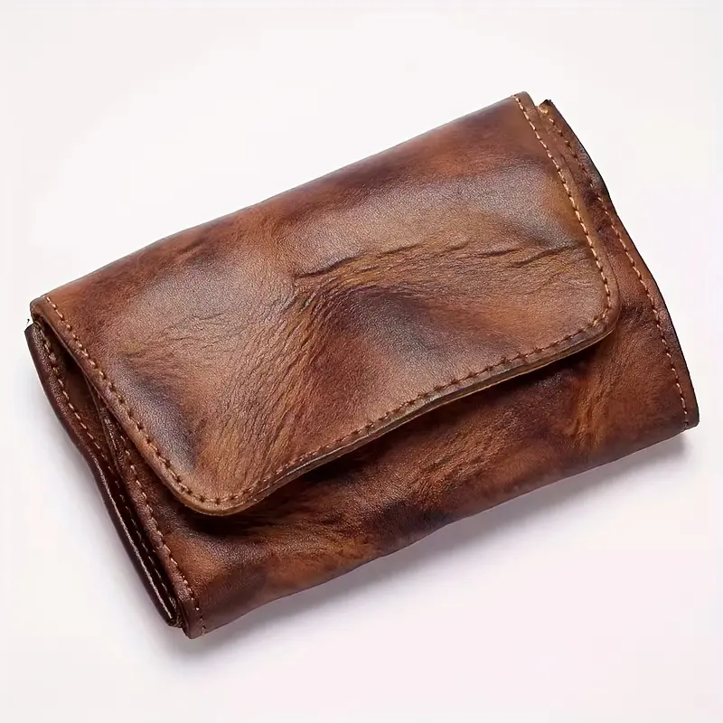 Vintage Vegetable Tanned Leather Wallet Handmade Multi-Card Slot Coin Purse For Men