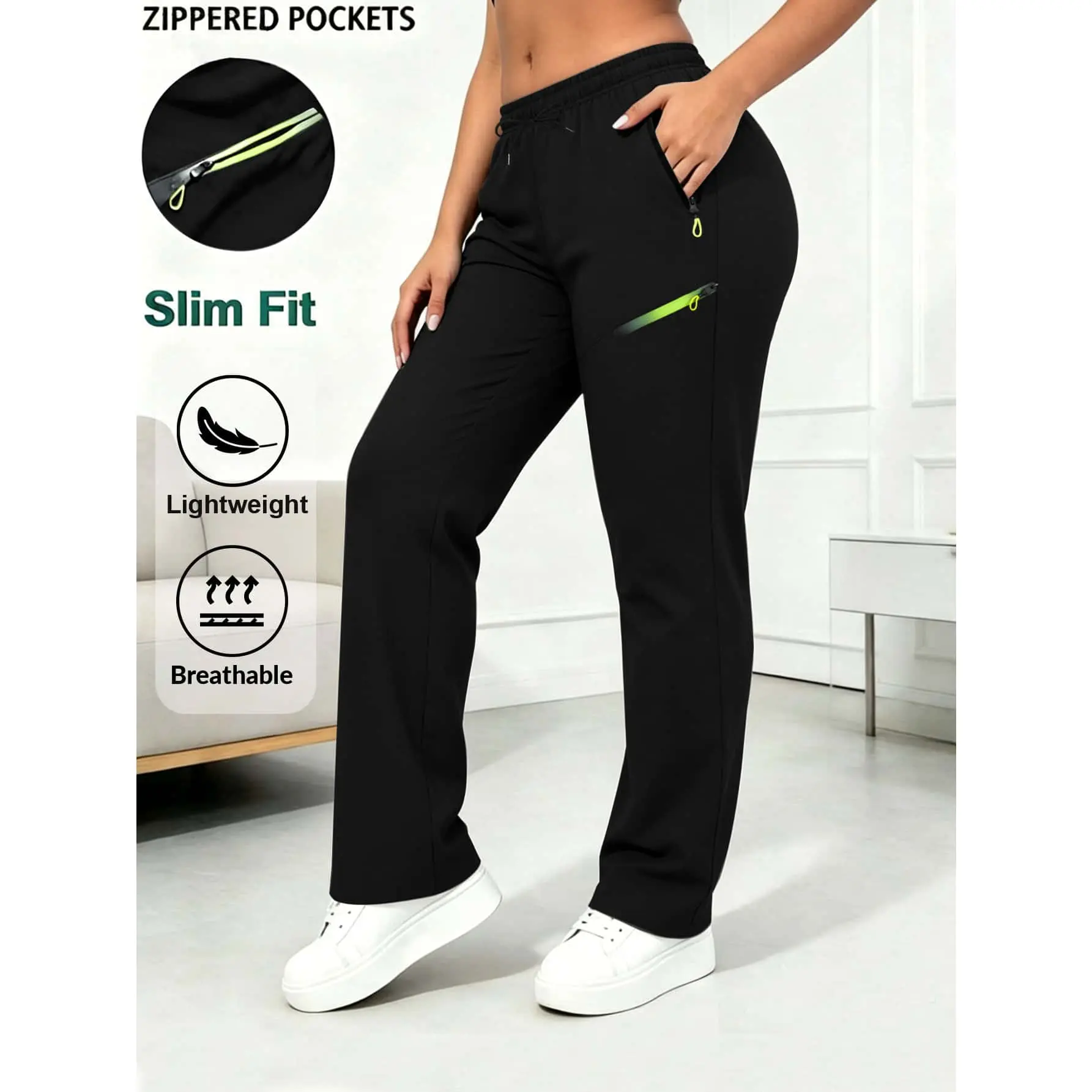 Women's Quick Drying Sports Pants - Multi Pocket, Full Zipper, Adjustable Drawstring Waist Circumference - for Gym Workouts and Outdoor Activities, Non Elastic Casual Pants for Women's Clothing