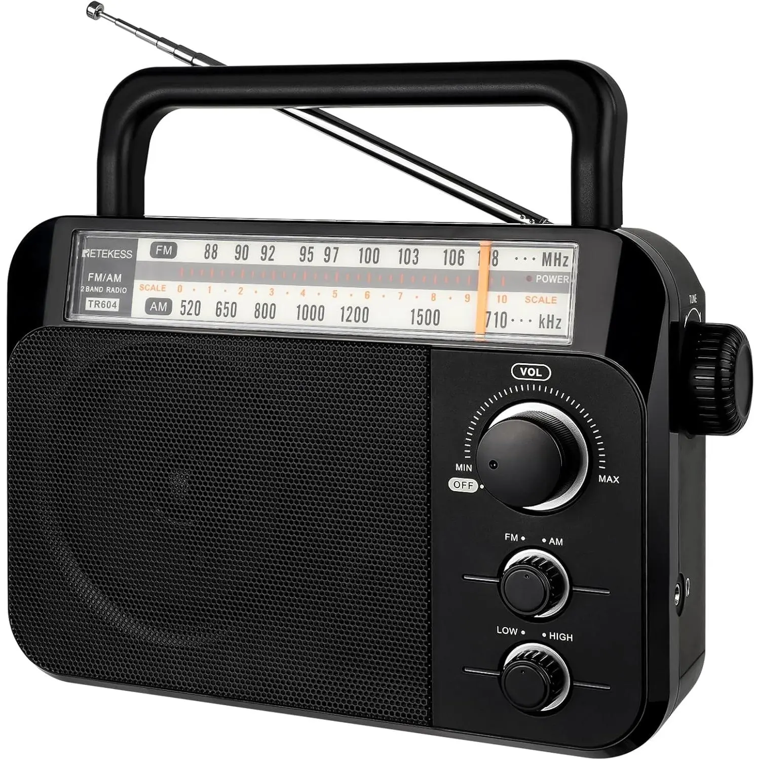 TR604 AM FM Radio,Portable Radio Plug in Wall,D Battery Operated,Large Dial,High/Low Tone Mode,Big Speaker,Earphone Jack,for Home,Picnic,Senior