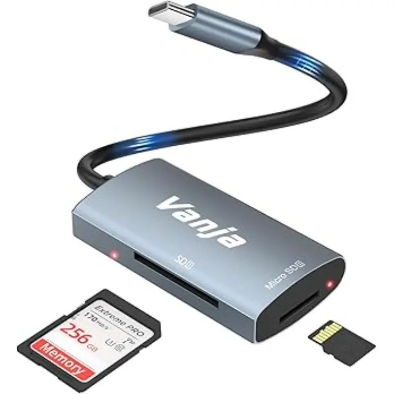 Type-C UHS-II SD Card Reader, 4.0 High Speed Dual Slot Card Reader, 2-in-1 SD TF Memory Card Reader for Phone, Camera, Laptop