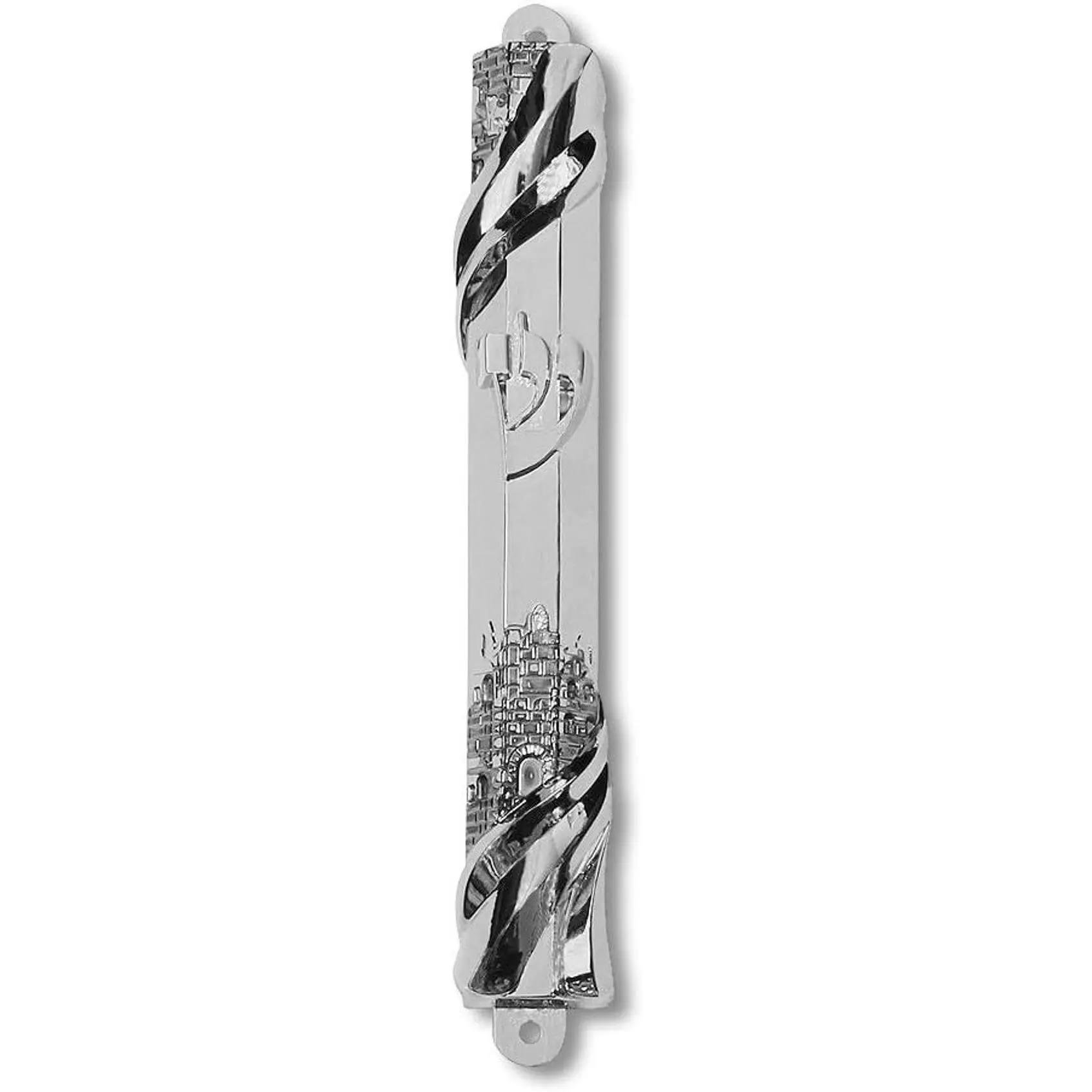 Mezuzah Case - Metal Silver-Tone Jewish Blessing for Home Old City Design, 6"