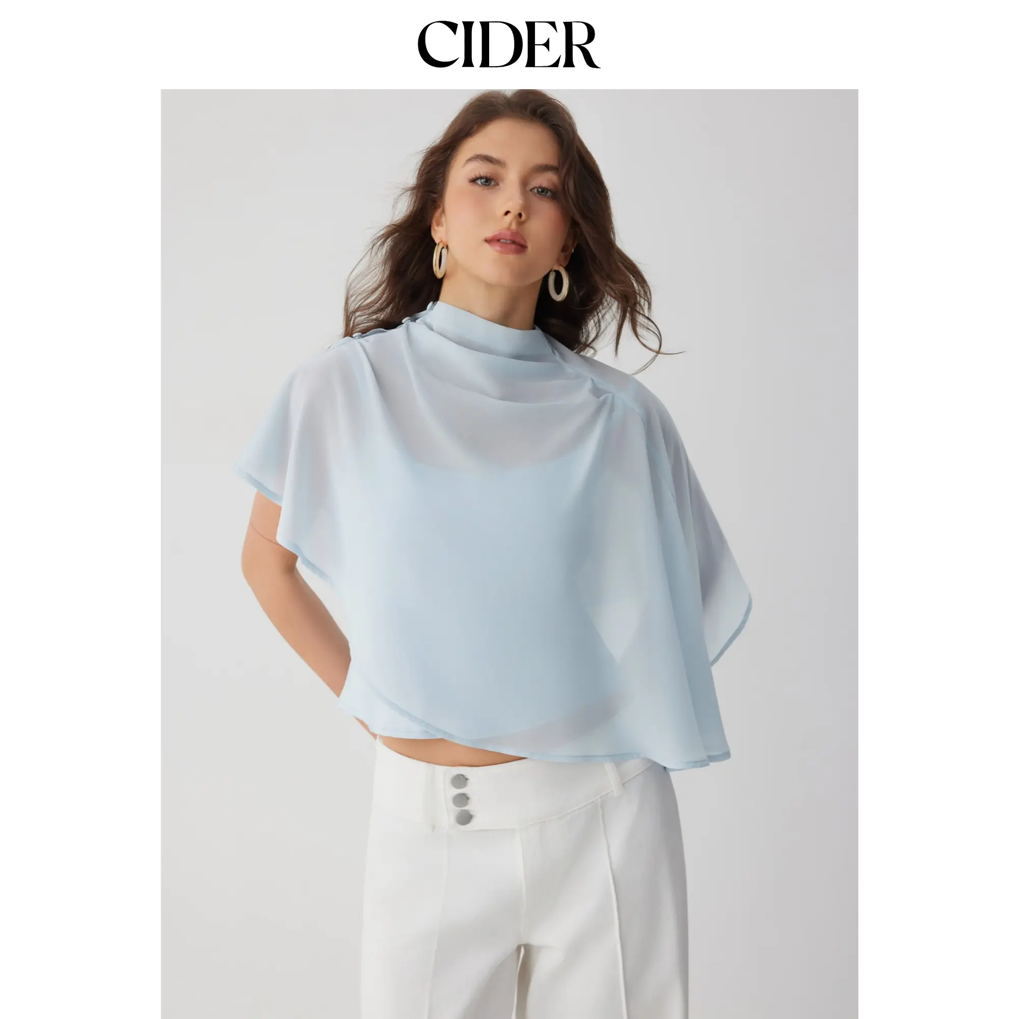 Cider Chiffon Stand Collar Asymmetrical Blouse