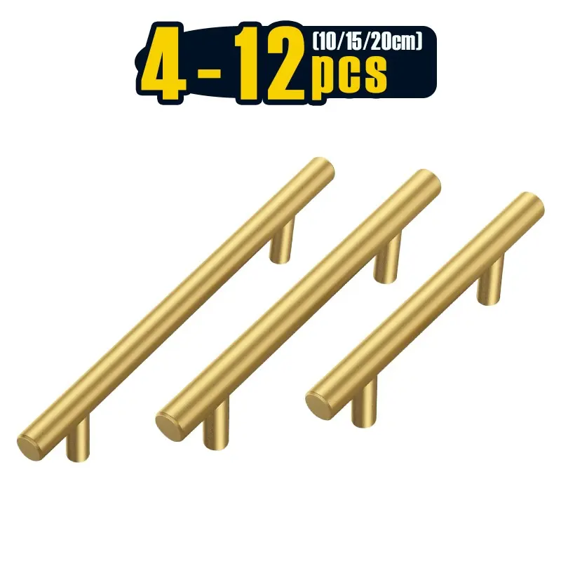 4-12 Pack Gold Cabinet Handles 2.5/3.8/5" Inch Hole Center Multiple Sizes -Brushed Brass Cabinet Pulls Gold Dresser Drawer Pulls -Stainless Steel Door Hardware for Kitchen Bathroom Bedroom 4/ 6/ 7.8" Inch Length