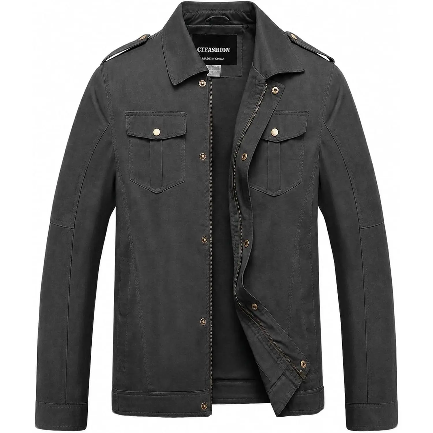 Men's Canvas Military Jacket 100% Cotton Tactical Field Coat Full Zip Multi Pocket Outdoor Work Outerwear