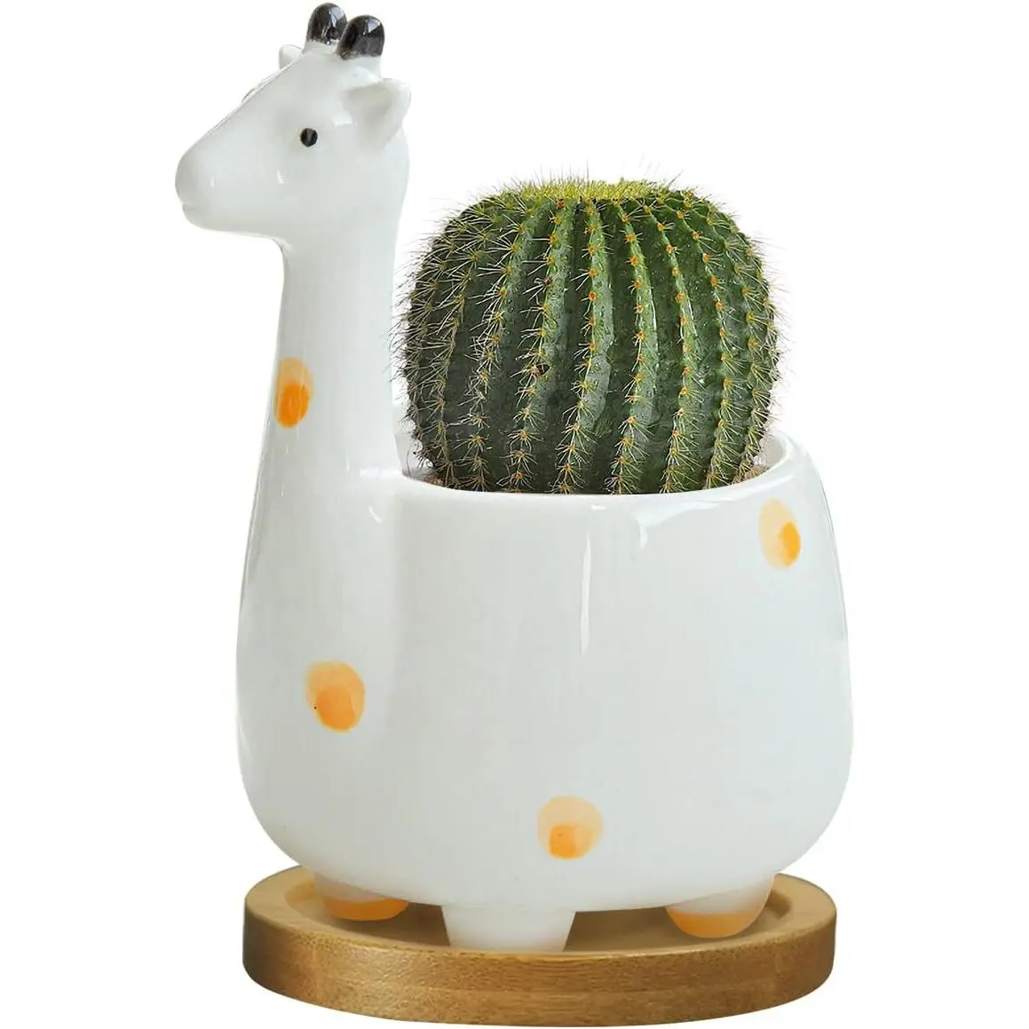 Giraffe Succulent Planter Indoor Tabletop Ceramic  Pot Kitty Ornament  Flower Decor Vase with Drainage Tray for  or Mini Cactus