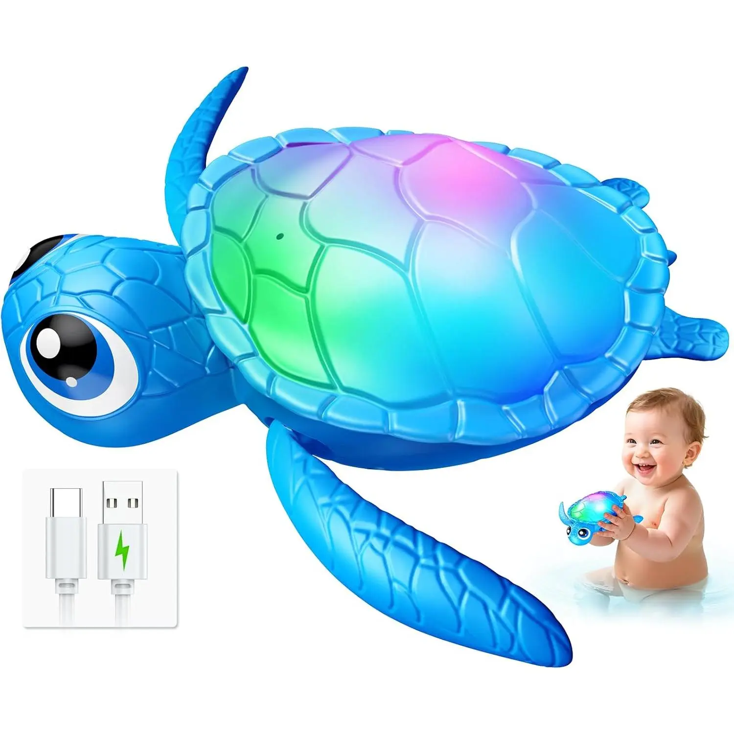 Electric Turtle Bath Toys - Automatic Swimming with Colorful LED Lights, Rechargeable & Auto Shut-Off, Water Pool Floating Toys Easter Basket Stuffers for Toddlers Kids Ages 1-3 2-4 4-8fidget toys