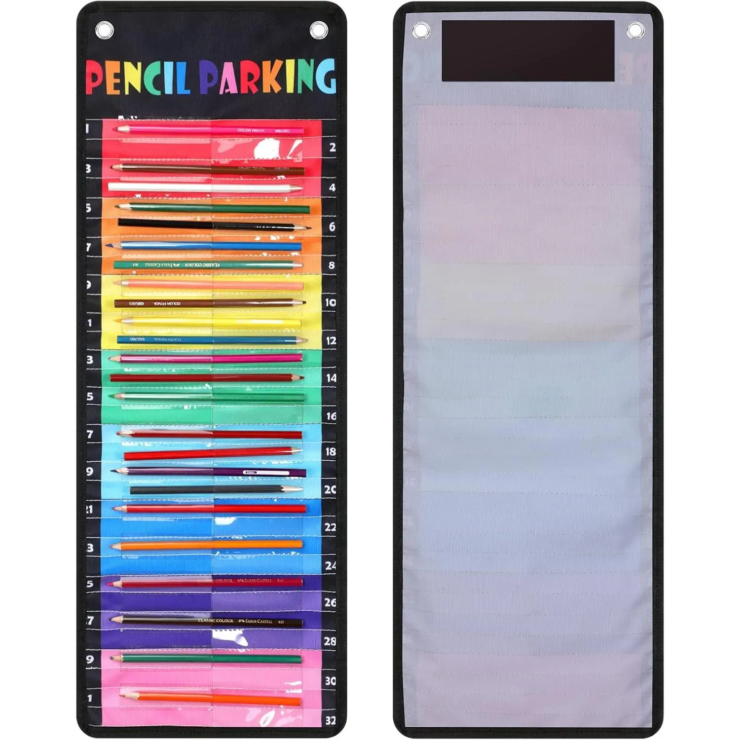 Pencil Parking Pocket for Classroom, Pencil Holder Wall Organization Numbered pencils Dispenser with  Strip Grommets for  to School Student Essentials(Delicate)