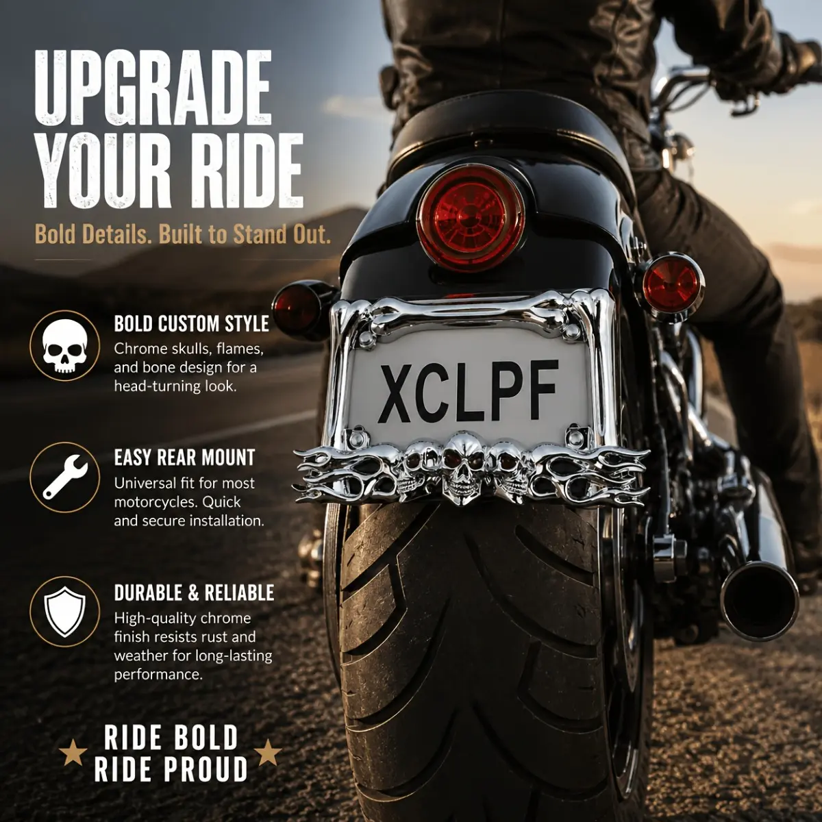 1 Pc Halloween Skull Motorcycle License Plate Frame Heavy Duty Metal Holder Bracket 2314cm Standard US Size Cool Novelty License Plate Shield Accessories for Motorcycle Modification Halloween Party Gifts