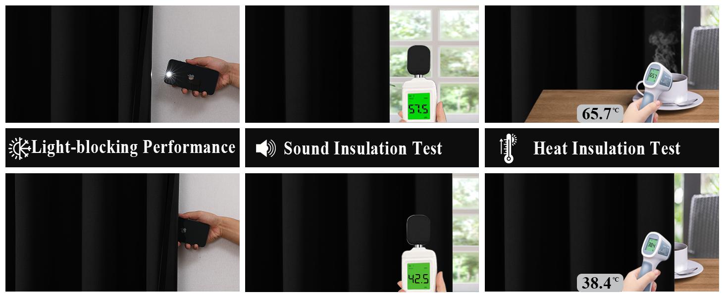 Black 100% Black Out Curtains 90 Inch Long 2 Panels for Bedroom,Thermal Sound and Heat Blocking Curtains for Living Room, Complete Room Darkening Window Drapes,52Wx90L