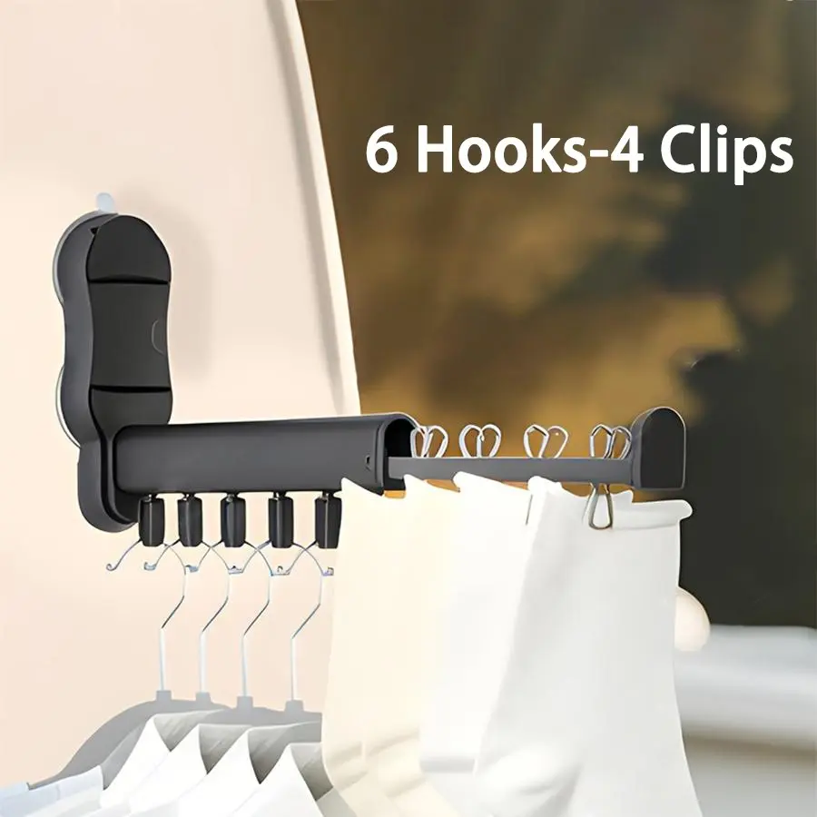 Heavy-Duty Aluminum Telescopic Clothes Rack with Hooks - Window-Mountable Extendable Hanger, Space-Saving Design, Foldable Multi-Scene Drying Rack for RV, Car, Bathroom, Balcony, Ideal for Home & Travel Use, Drying Racks