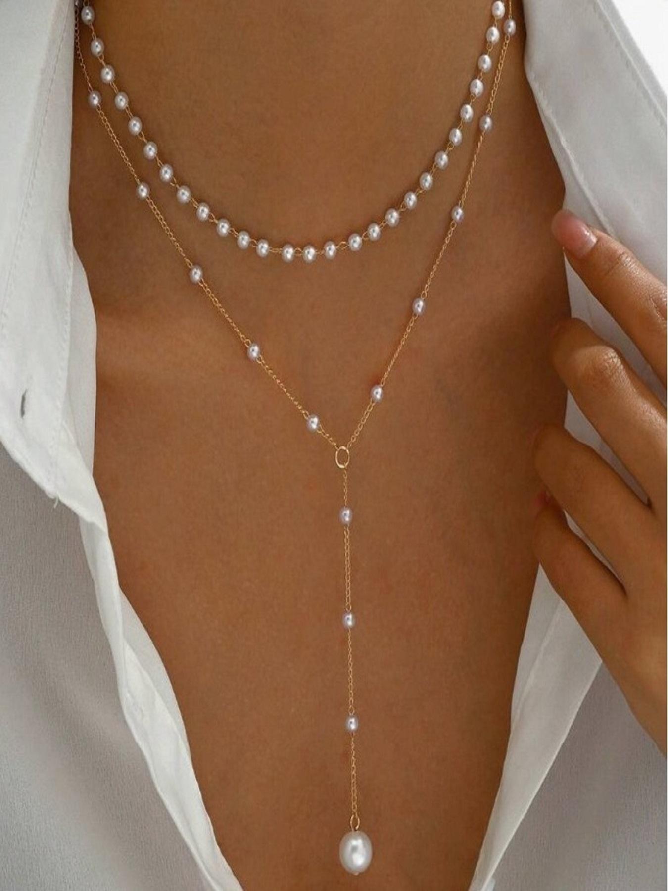 Women's Elegant Faux Pearl Decorated Layered Necklace, Boho Style Pendant Necklace for Party, Daily Decor, Daily Wear Necklace, Trendy All-match & Exquisite Jewelry for Birthday Gift
