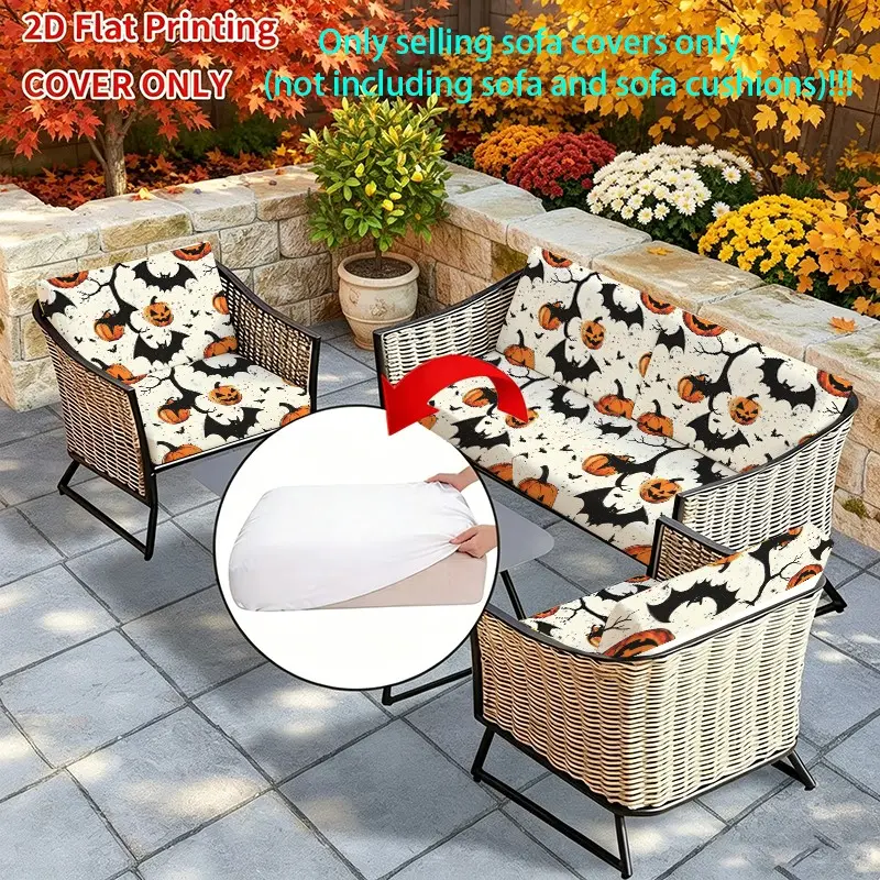 Halloween Theme Sofa Covers, Reusable Elastic Couch Protectors, Pumpkin Bat Design Cushion Cases, Indoor Outdoor Furniture Decorate Cover, Halloween Party Home Decor