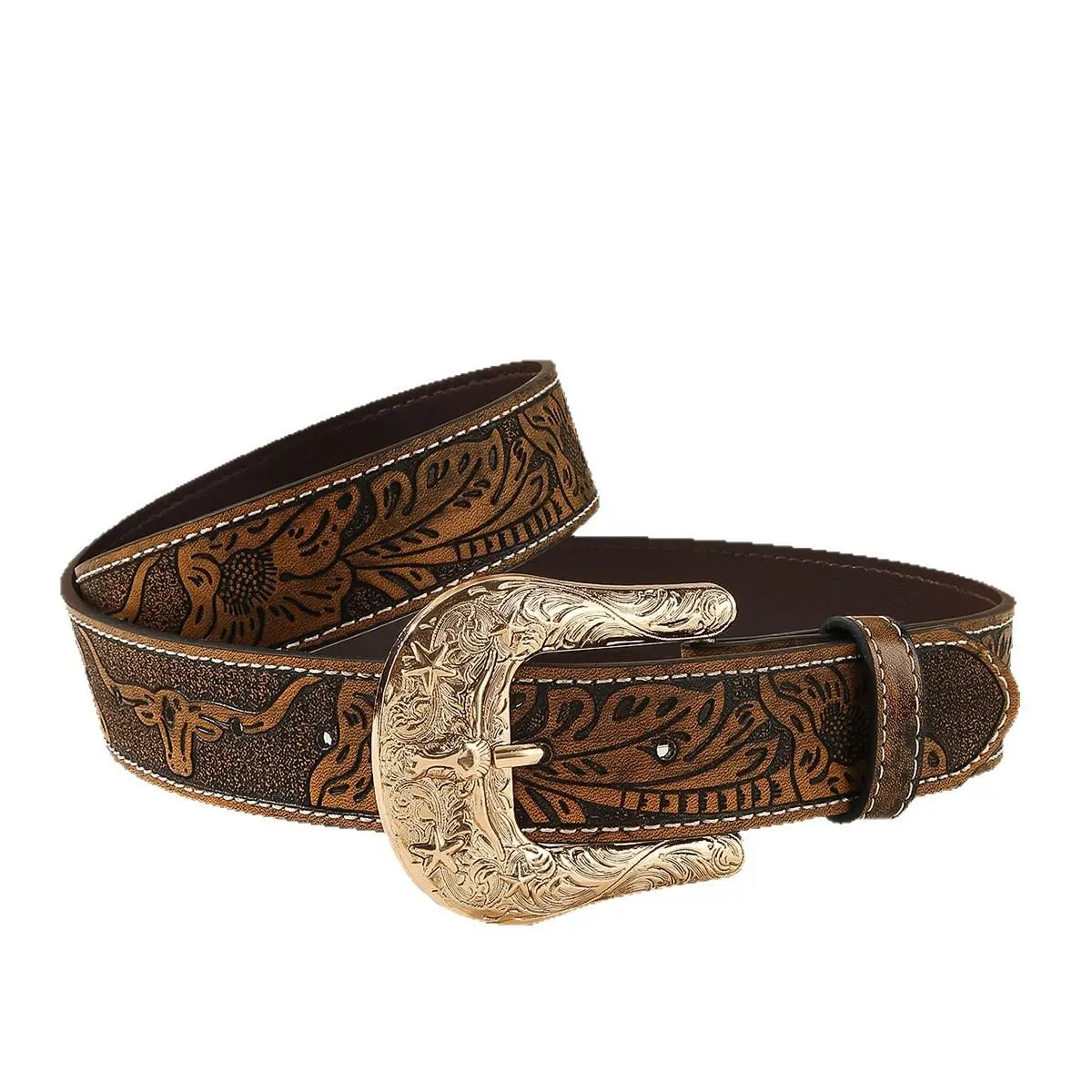 Western Leather Belt For Men Women Vintage Floral Tooled Country Concert Western Leather Belt For Men Women Vintage Floral Tooled Country Concert