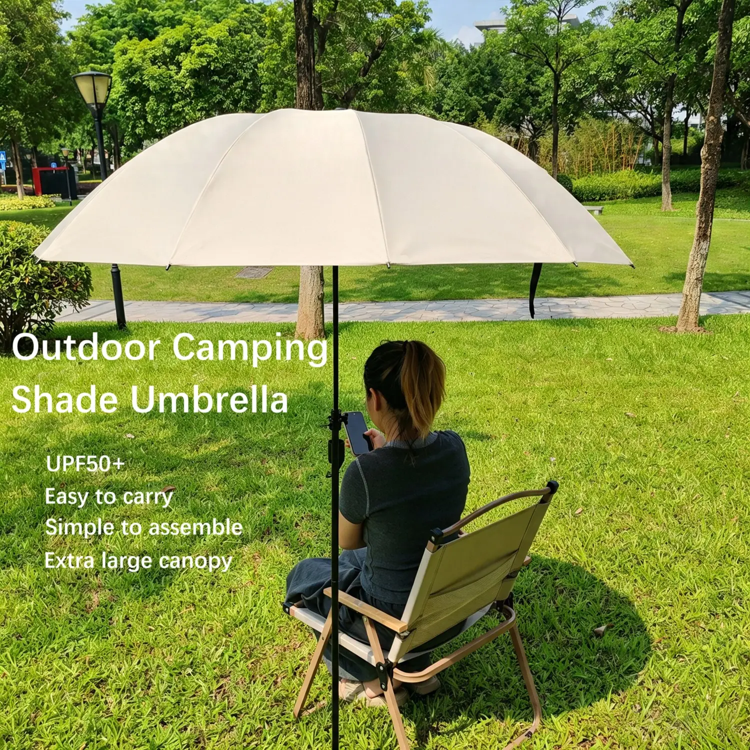 Outdoor Camping Sunshade Umbrella with Clip, Beach Gear, Easy Assembly, 49-Inch UV Protection, Rain or Shine, Ideal for Travel, Fishing, Golf