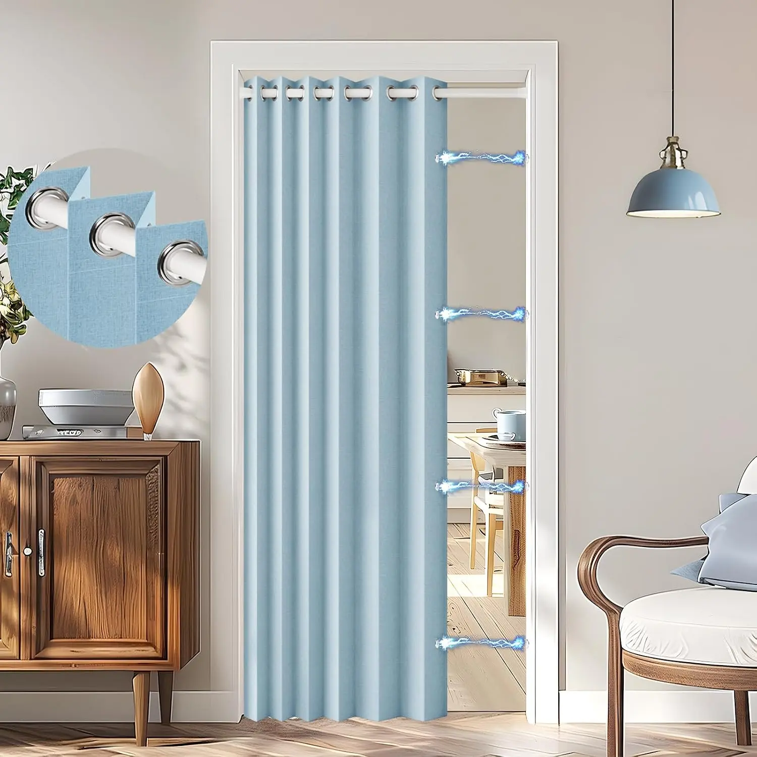 100% Blackout for Closet Door, Accordion Folding Door for Doorway/Laundry/Pantry/Hallway, 1 Panel, W45 x L80, Blue