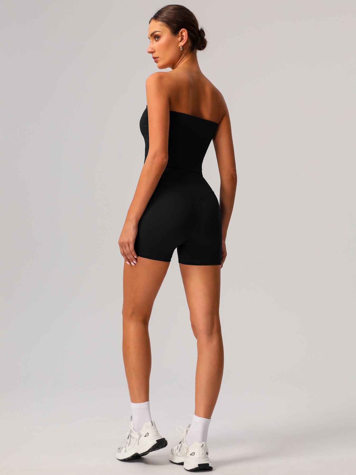 Women's Solid Crop Tube Top & High Waist Shorts Sports Set, Casual Comfy Breathable Two-piece Fitness Outfits for Yoga Gym Workout Running, Ladies Sportswear for Spring & Fall, Sporty Set