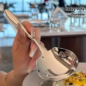 Heavy-Duty Stainless Steel Serving Spoon with Ergonomic Thick Handle for Kitchen, Dining, Restaurant Use - Durable Large Tablespoon for Serving And Cooking