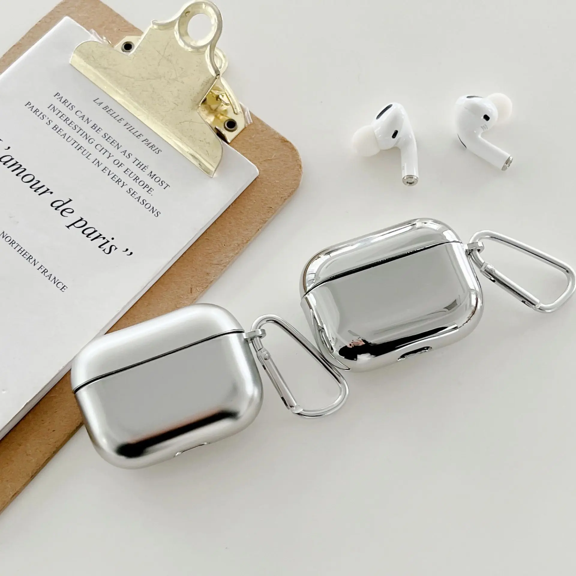 Silver Electroplated Mirror Protective Case Compatible with AirPods Pro 2 & AirPods 3rd Gen Slim Shockproof Anti-Scratch Glossy Cover for Wireless Earbuds