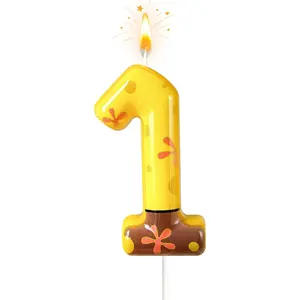 Number 1 Birthday Candle 1th Birthday Cake Decoration Playful Yellow Polka Dot Print Suitable for Ocean Cartoon Theme Party Celebration Decorations (Yellow 1)