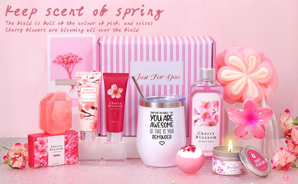 SUNDAY MIRTH Gifts for Women Birthday Gifts, Spa Gifts Set- 10 Pcs Christmas Valentine's Mother's Day Gifts and Cherry Blossoms Self Care Package Gifts Women, Relaxing Gifts Basket