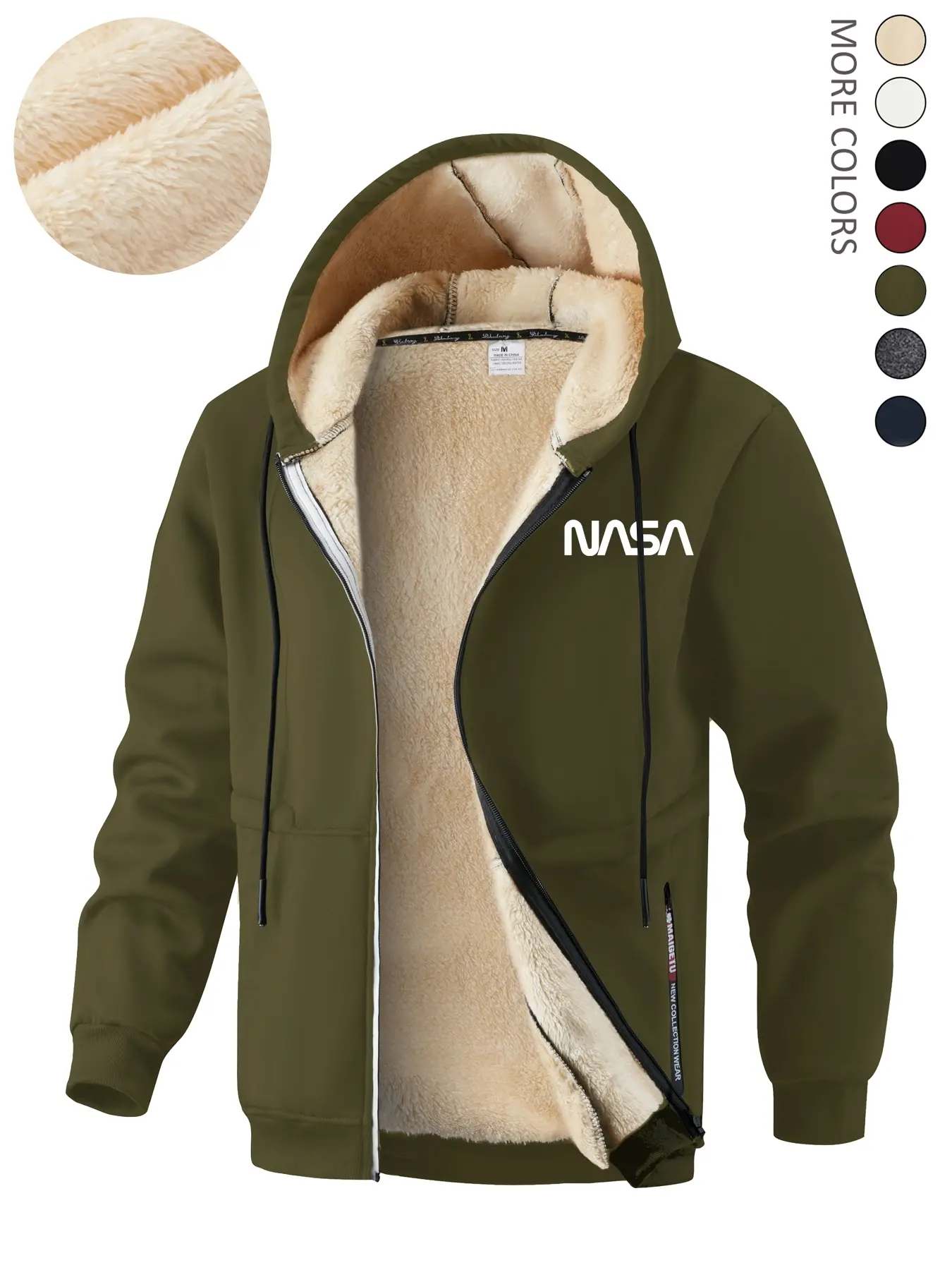 Men's Letter Print Drawstring Zip Up Hooded Jacket, Regular Fit Casual Long Sleeve Pocket Outerwear for Fall & Winter, Men's Clothes for Daily Wear