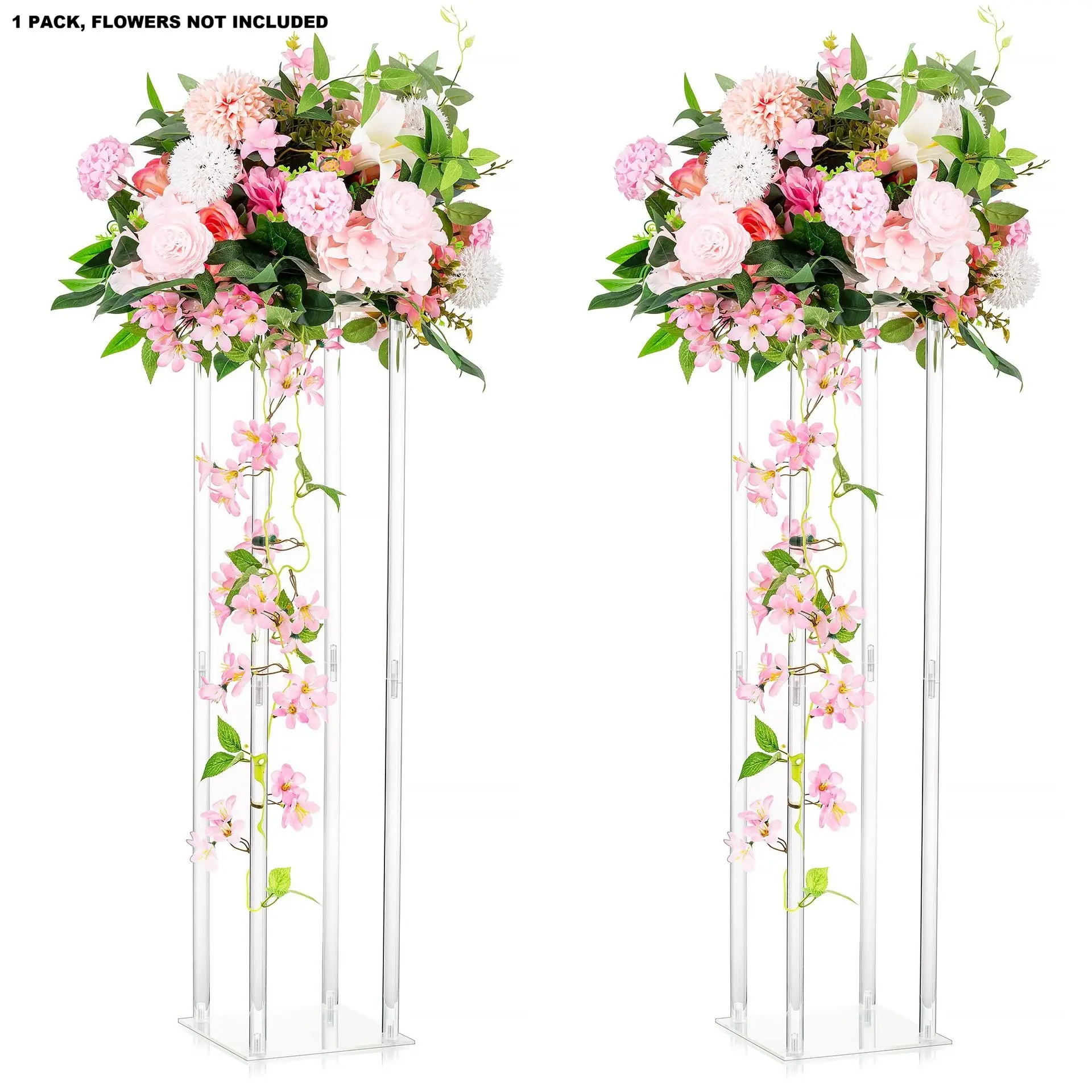 Acrylic Square Flower Stand, Transparent Pillar Vase Rack, Wedding Geometric Centerpiece, Desktop Plant Holder, Party Decoration