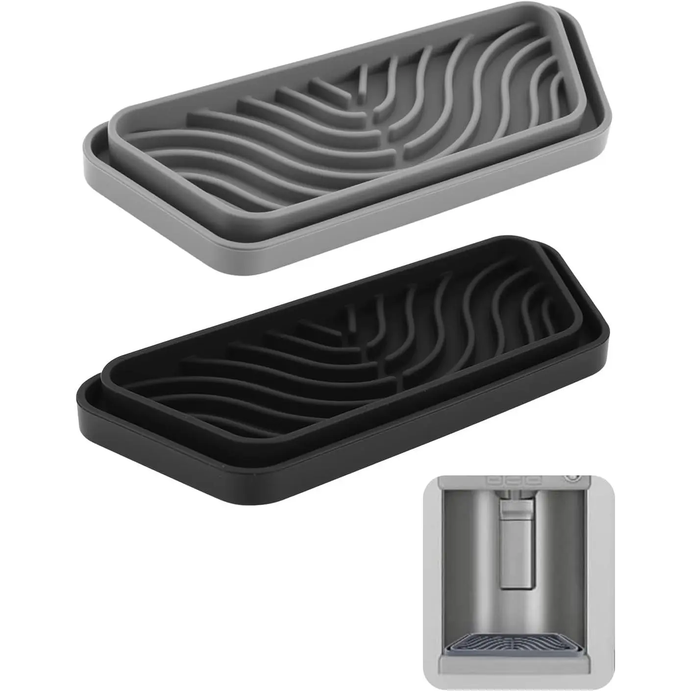 Refrigerator Drip Tray, Anti-Slip  Fridge Accessories for  Fridges, Refrigerator Drip Catcher Tray for Refrigerator Accessories 2 Pack (Black + Grey, Trapezoid)