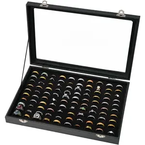 100 Slots Ring Display Case with Transparent Lid Ring Storage Box Rings Holder Case For Store Display Home Jewelry Display Rings Organizer Earring Holder Display Tray