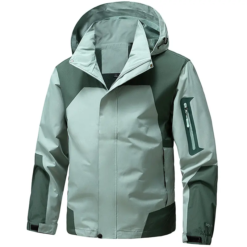 Men's Color Block Hooded Rain Jacket - Menswear Tops, Lightweight Waterproof Fabric Windproof Breathable Zip-Up Multi-Pocket Outdoor Hiking Coat, Multiple Colors Available