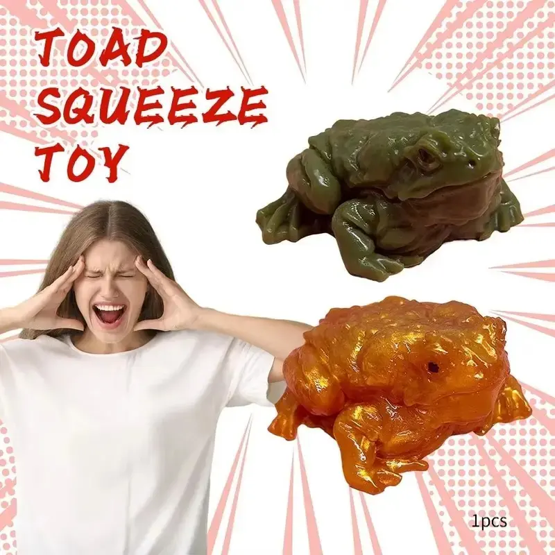 Soft TPR Material Toad Frog Squishy Toys Sticky Texture Simulated Animal Frog Squeezing Toy Golden Green Color Fidget Toy